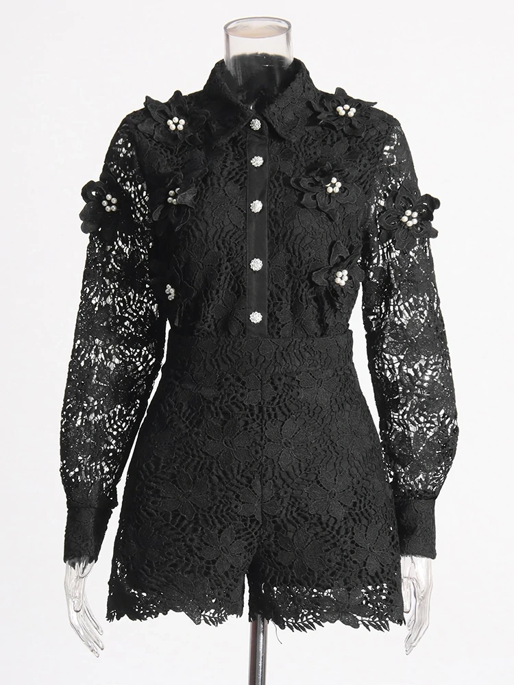 Embroidered Flower Long Sleeve Two Piece Set
