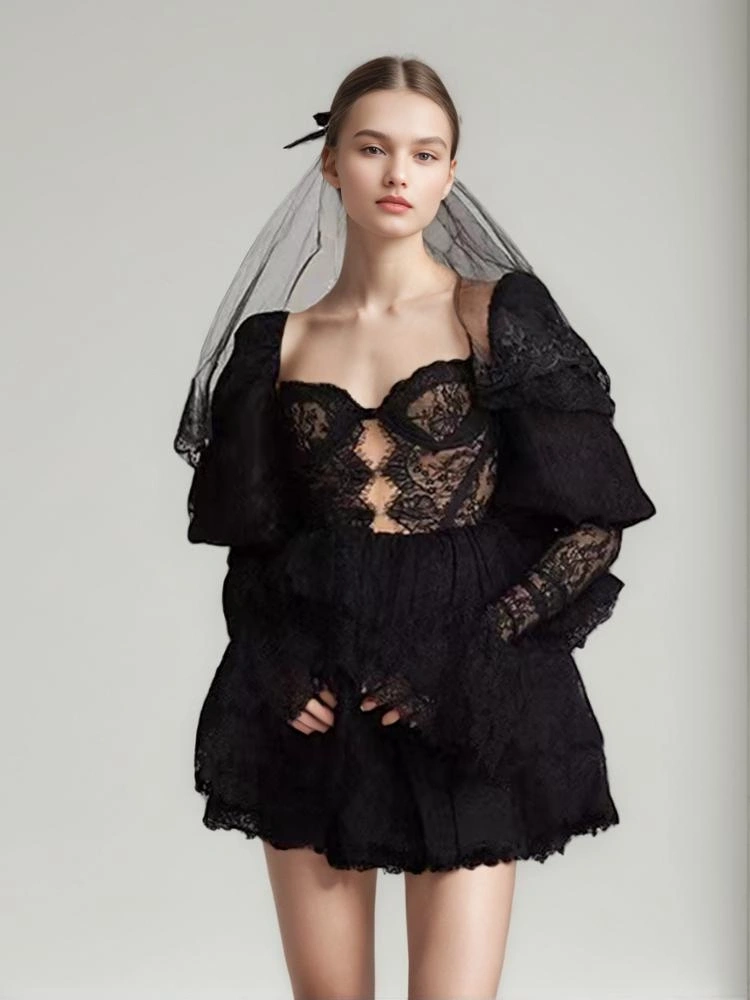 Strapless Embroidered Lotus Leaf Dress