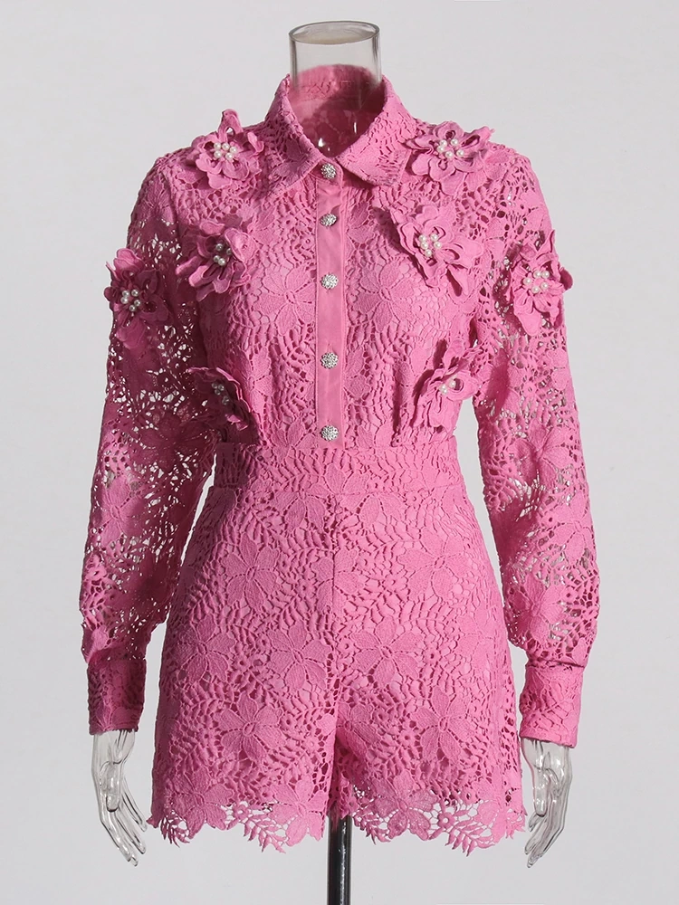 Embroidered Flower Long Sleeve Two Piece Set