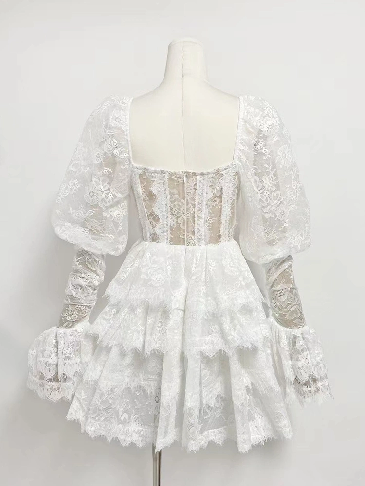 Strapless Embroidered Lotus Leaf Dress