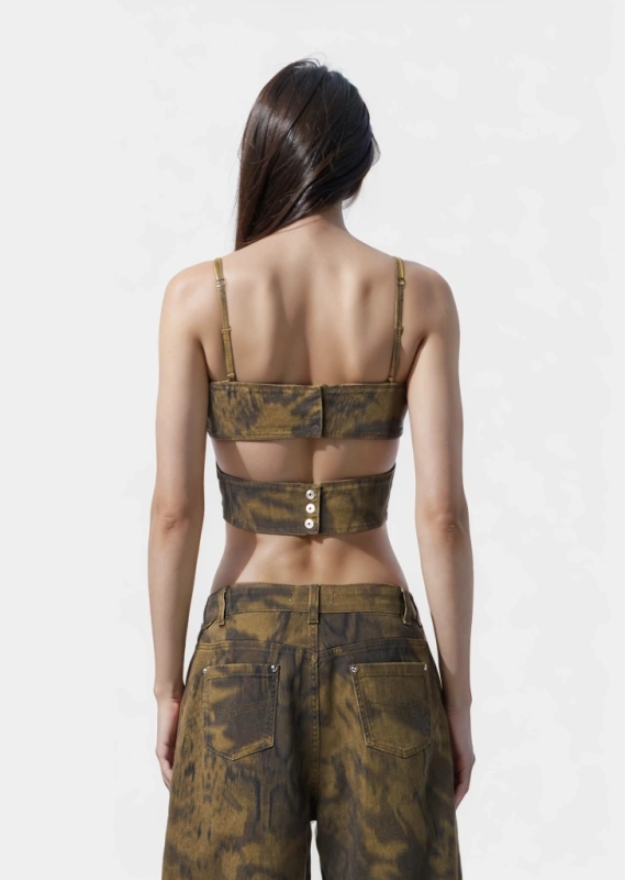 Camouflage Printed Cross Cut Strapless Vest Top