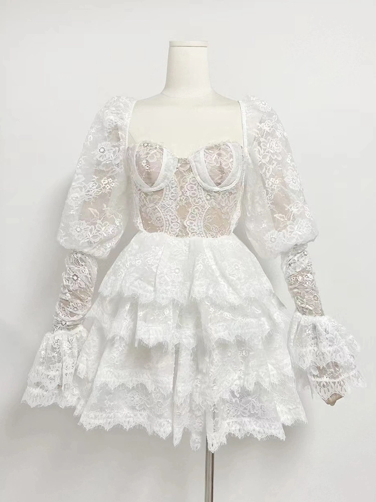 Strapless Embroidered Lotus Leaf Dress