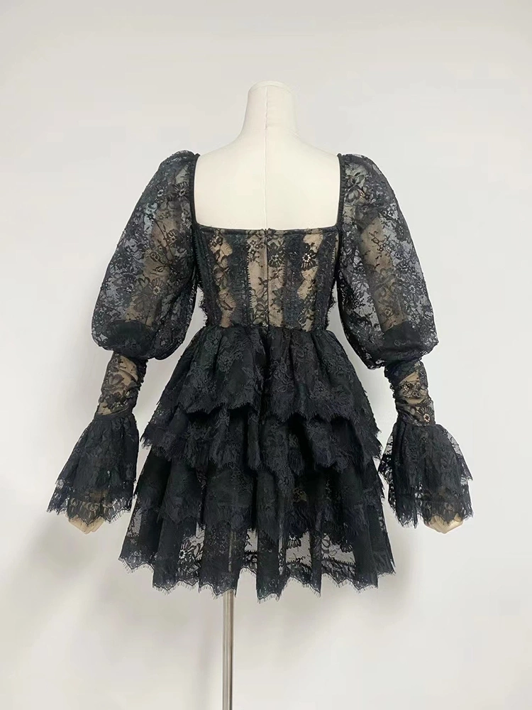 Strapless Embroidered Lotus Leaf Dress