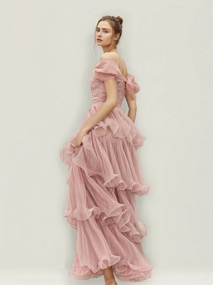 Mesh One Shoulder Pink Strapless Party Dresses