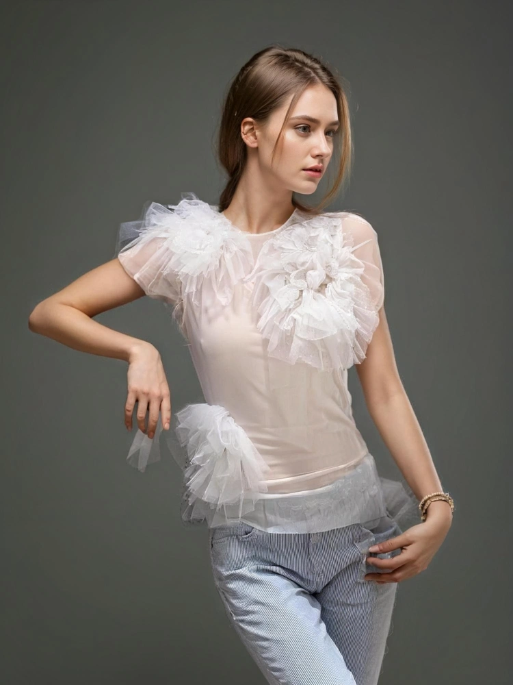 Flower Decorated Slim Mesh Vest