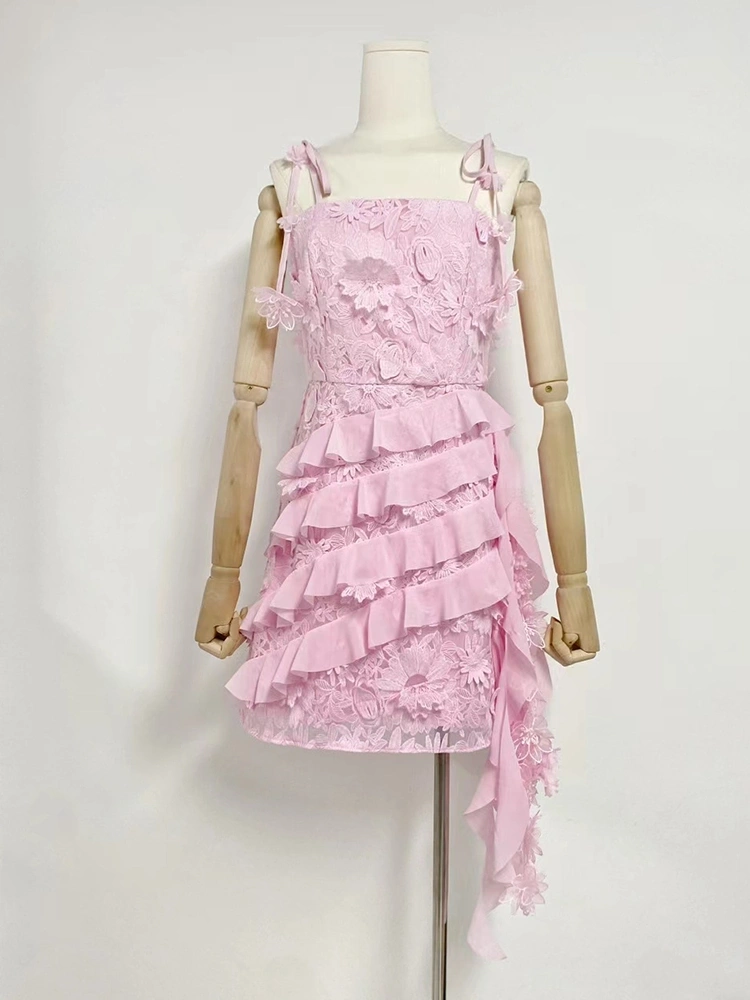Hanging Strap Embroidered Sexy Dresses