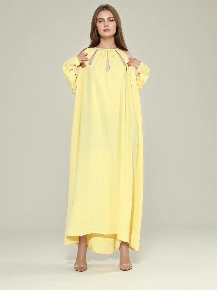 Round Neck Hollow ace Pleated Dresses