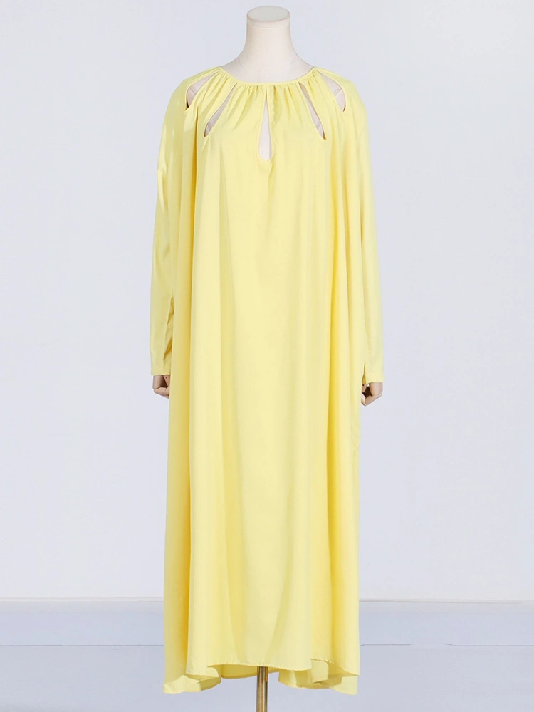 Round Neck Hollow ace Pleated Dresses
