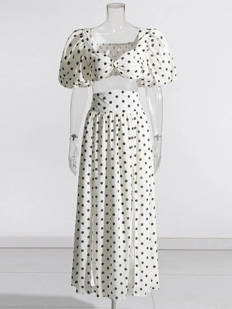 Casual Dot  Split Two Piece Sets Square Collar