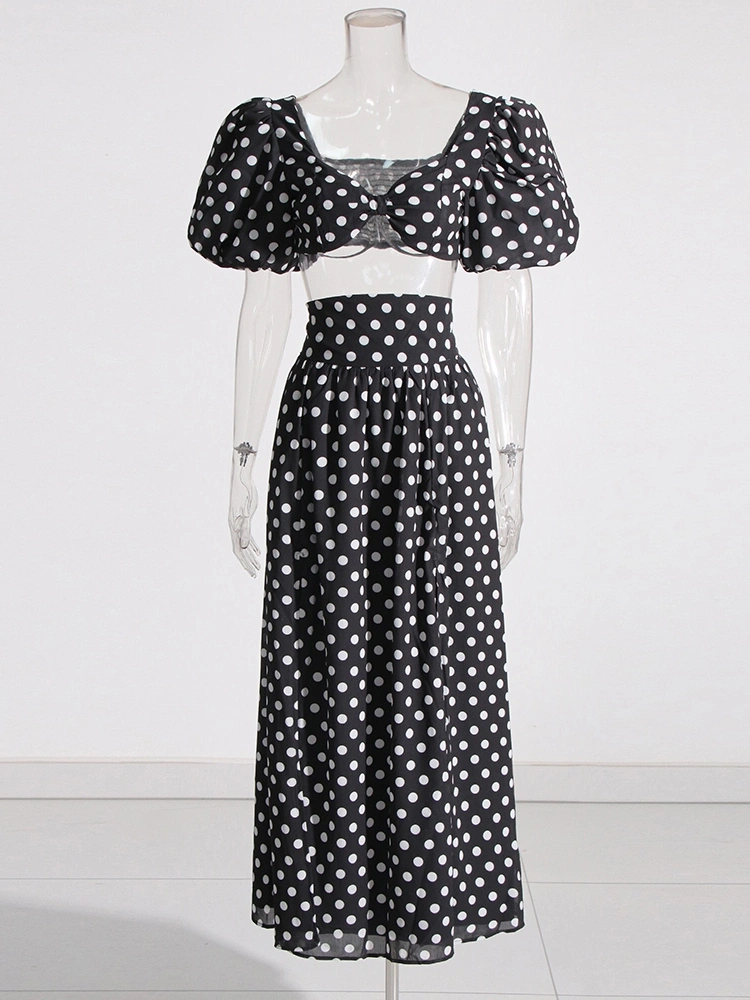 Casual Dot  Split Two Piece Sets Square Collar