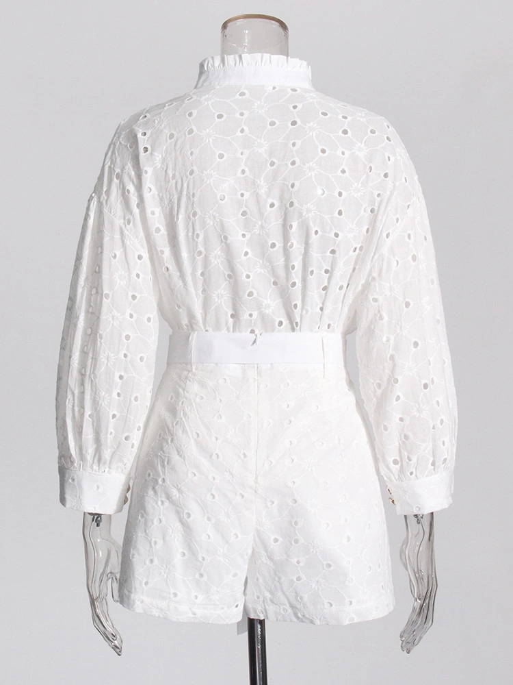 Embroidered Polka Dot Hollow Out White Two Piece Set New