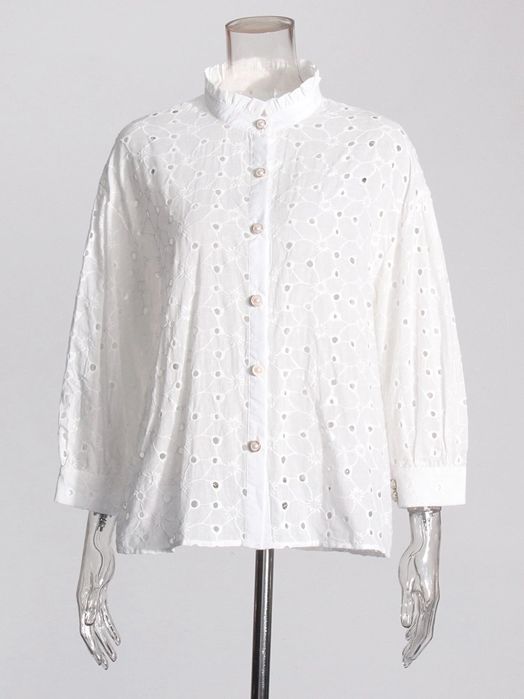 Embroidered Polka Dot Hollow Out White Two Piece Set New