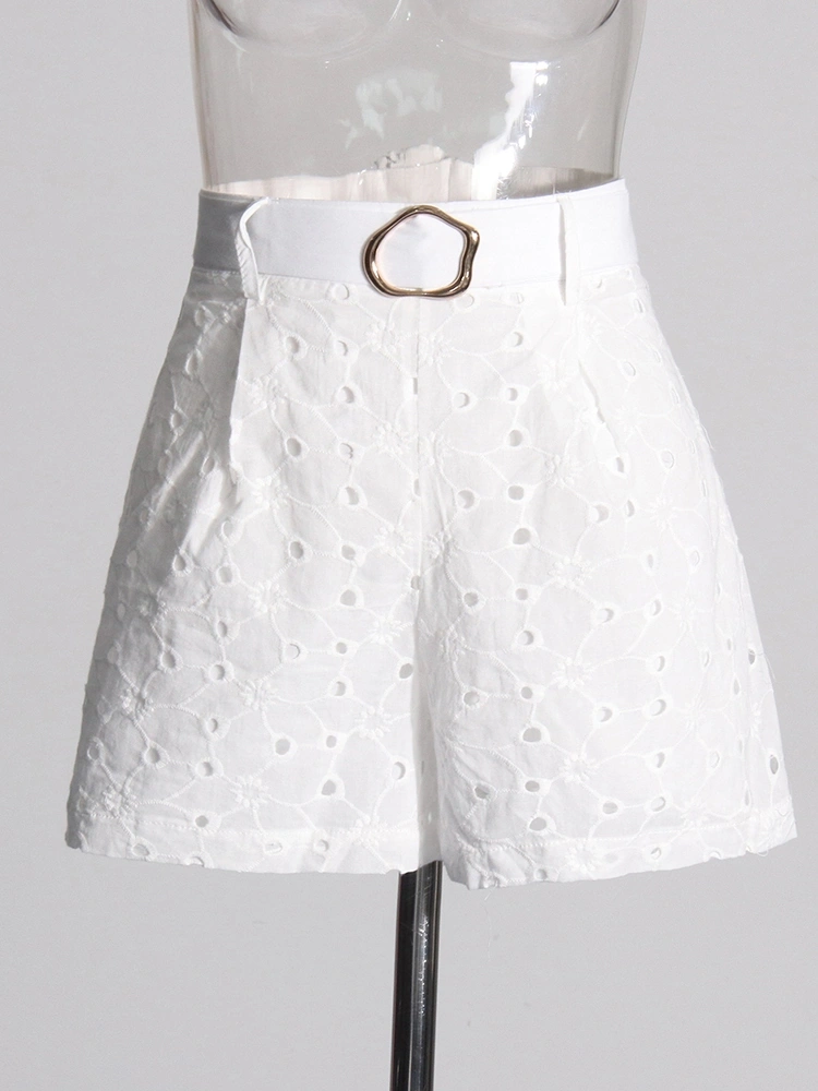 Embroidered Polka Dot Hollow Out White Two Piece Set New