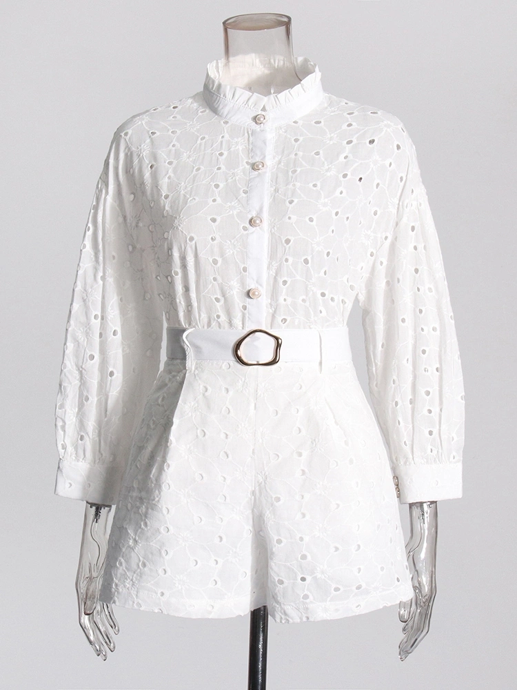 Embroidered Polka Dot Hollow Out White Two Piece Set New