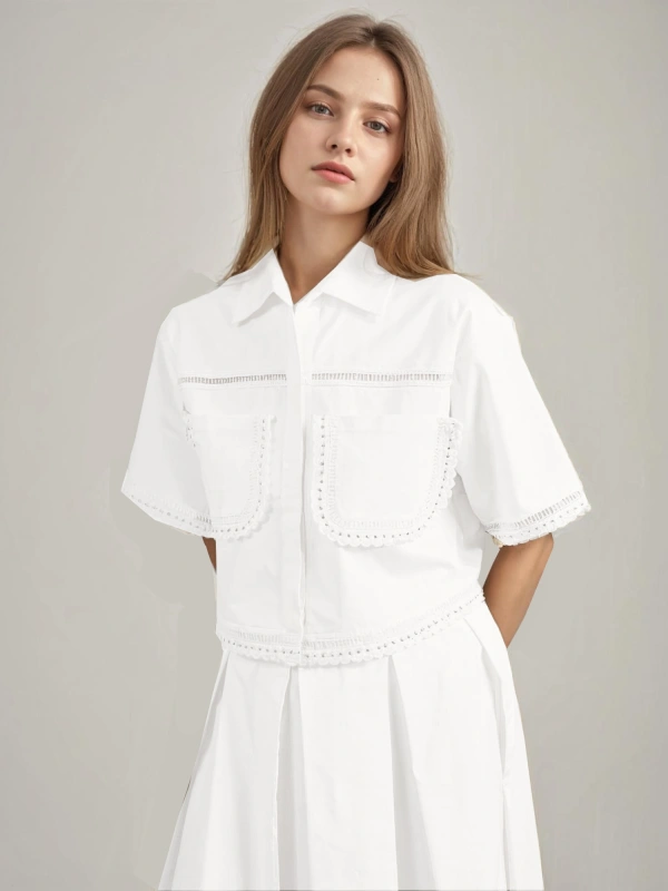 Lapel  Two Piece Sets Short Sleeve Tops With A line
