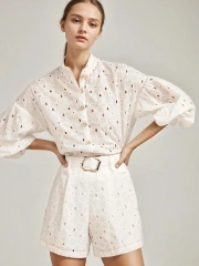 Embroidered Polka Dot Hollow Out White Two Piece Set New