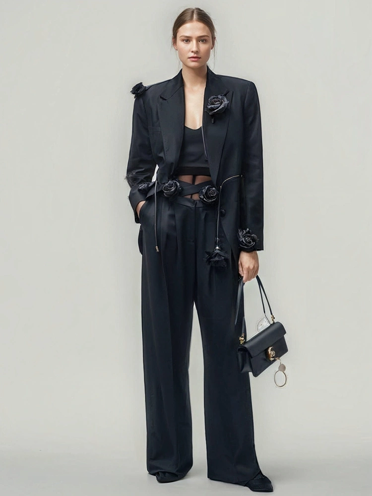 Rose Belt  Loose  Bazer Pant Two Piece Set