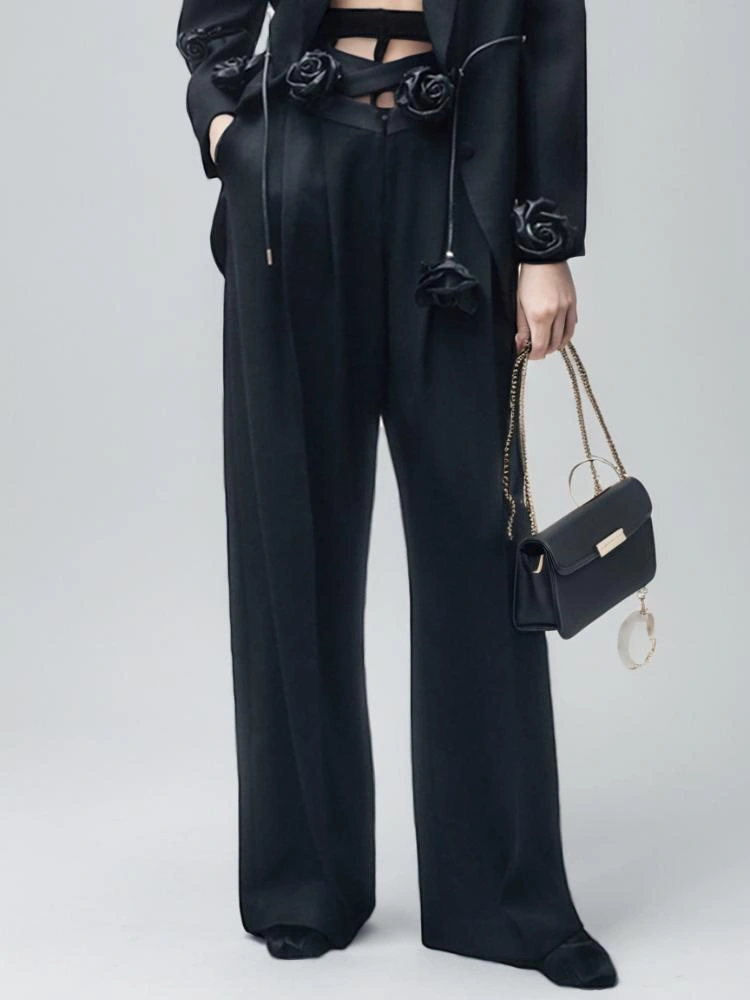 Rose Belt  Loose  Bazer Pant Two Piece Set