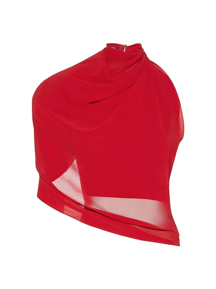 TWOTWINSTYLE Asymmetric Mesh Double Layer Short Vest Top