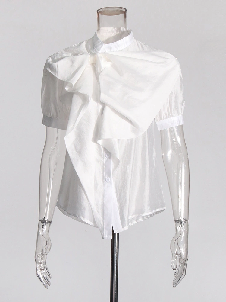 TWOTWINSTYLE Bow Tie Short Sleeve Chiffon Shirt