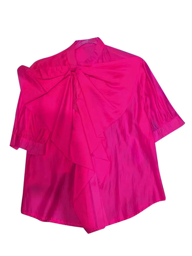 TWOTWINSTYLE Bow Tie Short Sleeve Chiffon Shirt