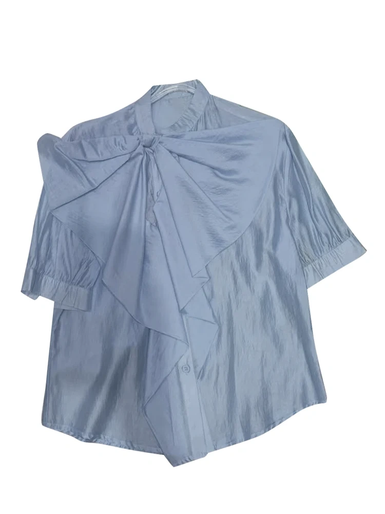 TWOTWINSTYLE Bow Tie Short Sleeve Chiffon Shirt