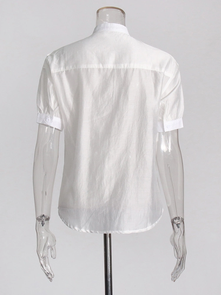 TWOTWINSTYLE Bow Tie Short Sleeve Chiffon Shirt