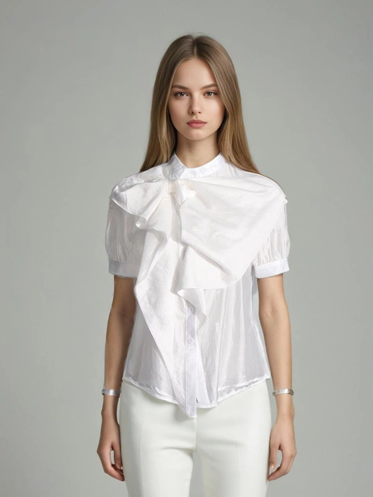 TWOTWINSTYLE Bow Tie Short Sleeve Chiffon Shirt