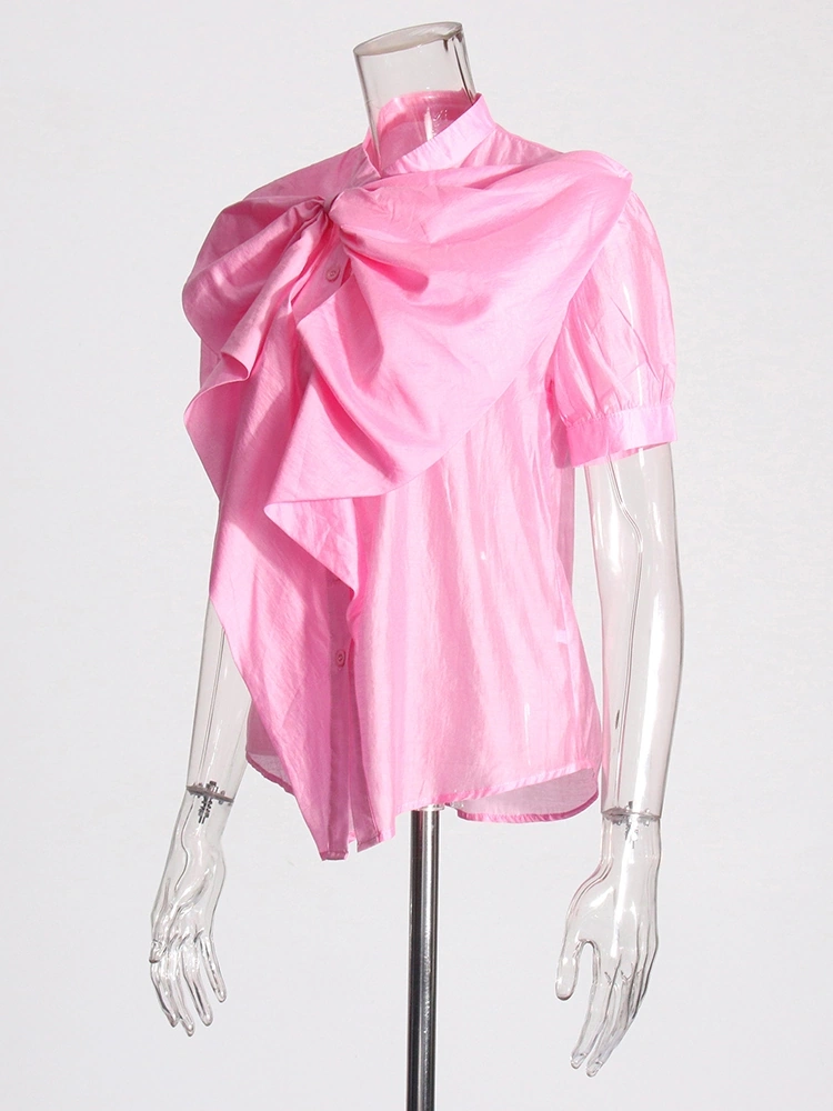 TWOTWINSTYLE Bow Tie Short Sleeve Chiffon Shirt