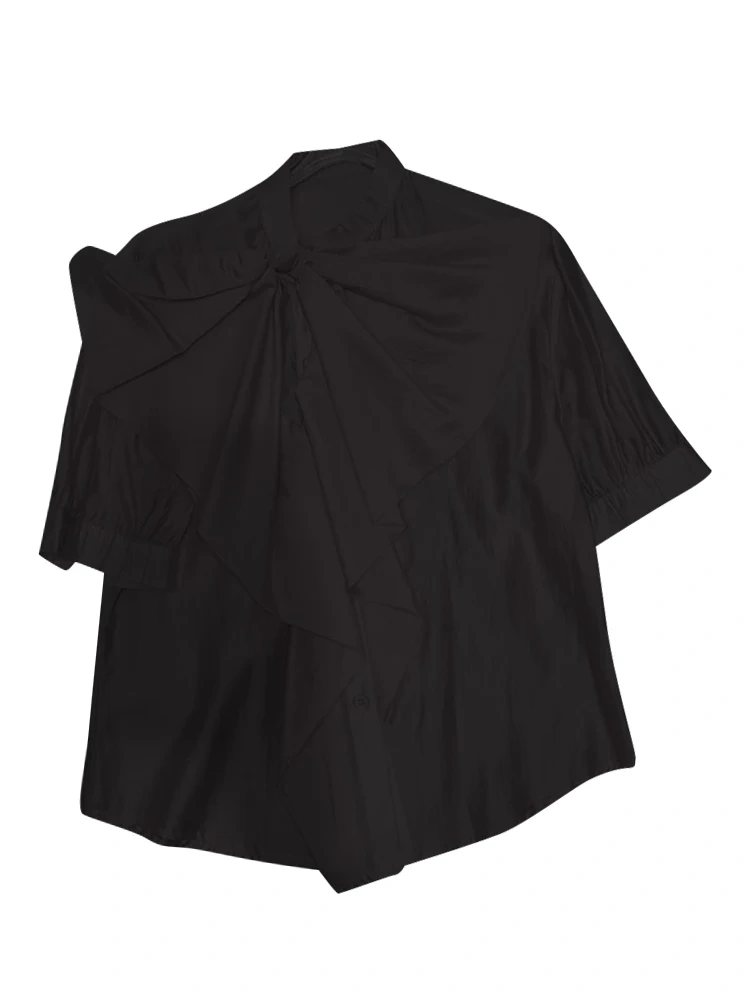 TWOTWINSTYLE Bow Tie Short Sleeve Chiffon Shirt