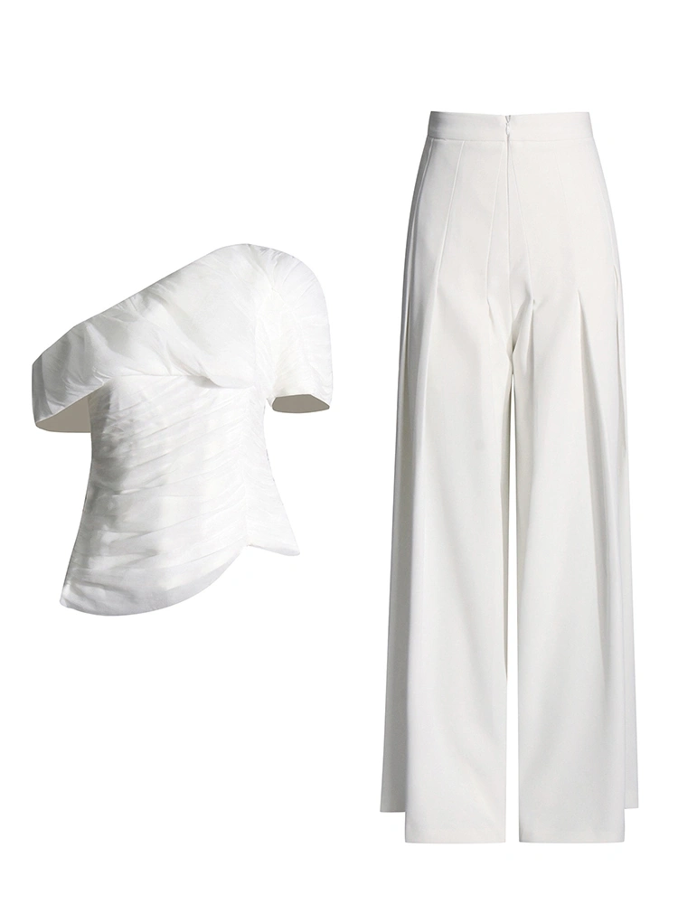 TWOTWINSTYLESTYLE  Single Shoulder Pleated Two Piece Set