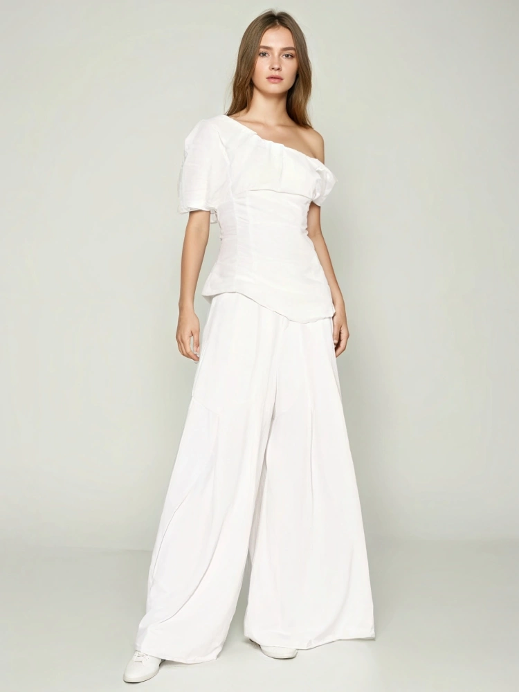 TWOTWINSTYLESTYLE  Single Shoulder Pleated Two Piece Set