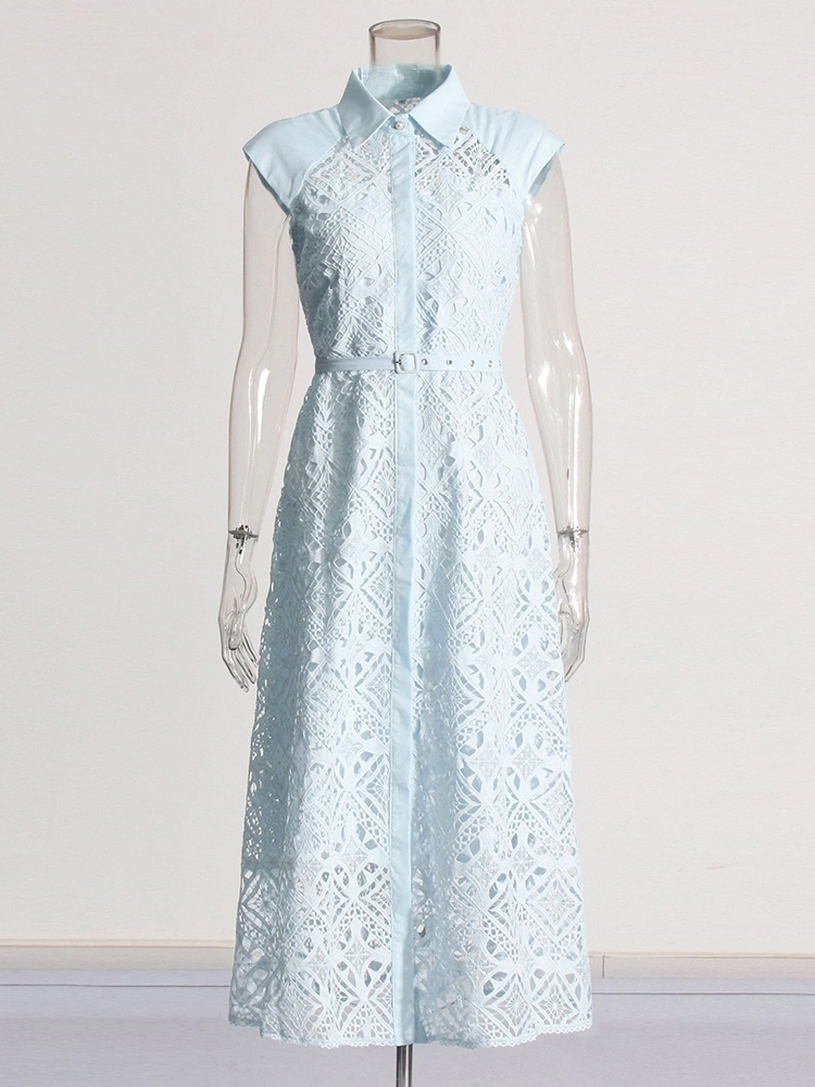 TWOTWINSTYLE Embroidered Hollow Sleeveless Maxi Dress