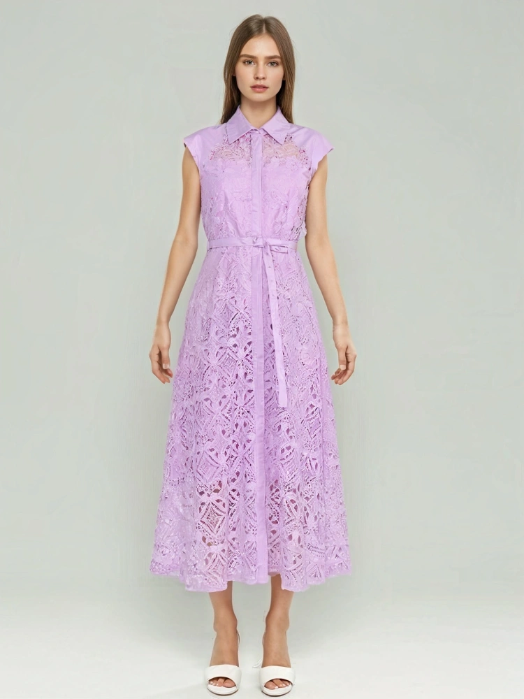 TWOTWINSTYLE Embroidered Hollow Sleeveless Maxi Dress