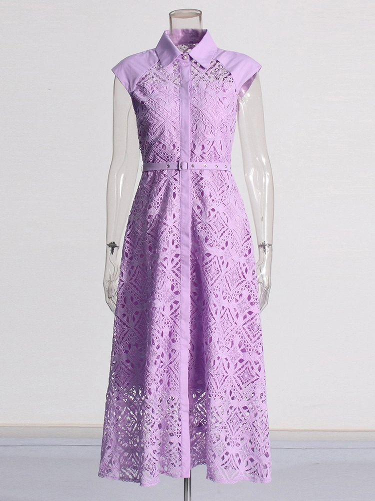 TWOTWINSTYLE Embroidered Hollow Sleeveless Maxi Dress