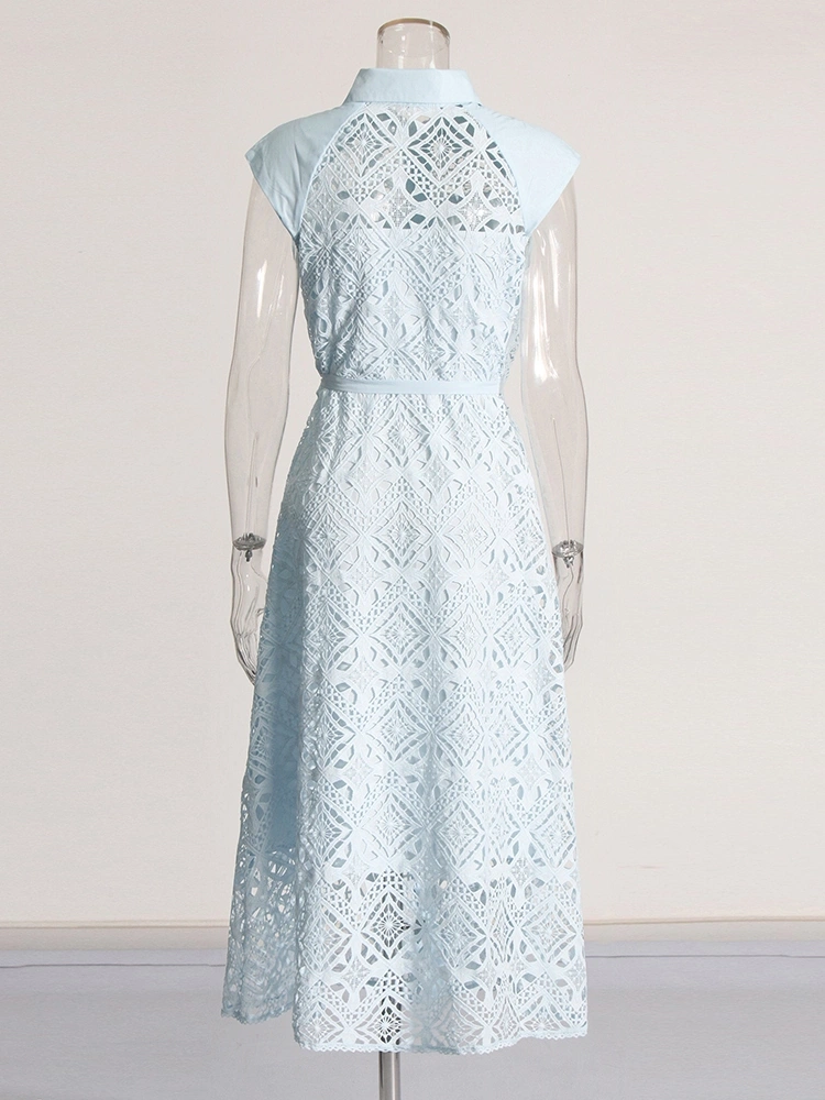 TWOTWINSTYLE Embroidered Hollow Sleeveless Maxi Dress