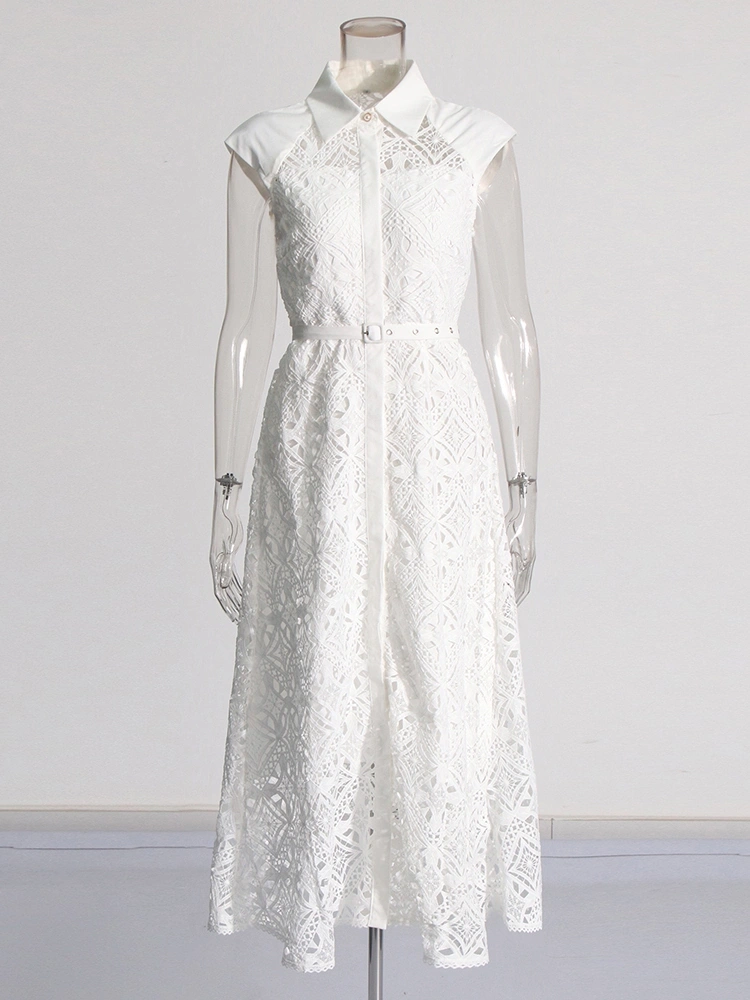 TWOTWINSTYLE Embroidered Hollow Sleeveless Maxi Dress
