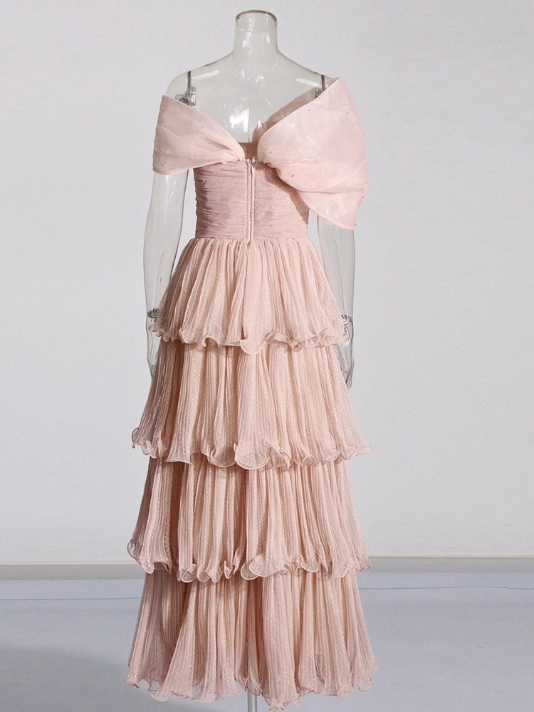 Mesh One Shoulder Pink Strapless Party Dresses