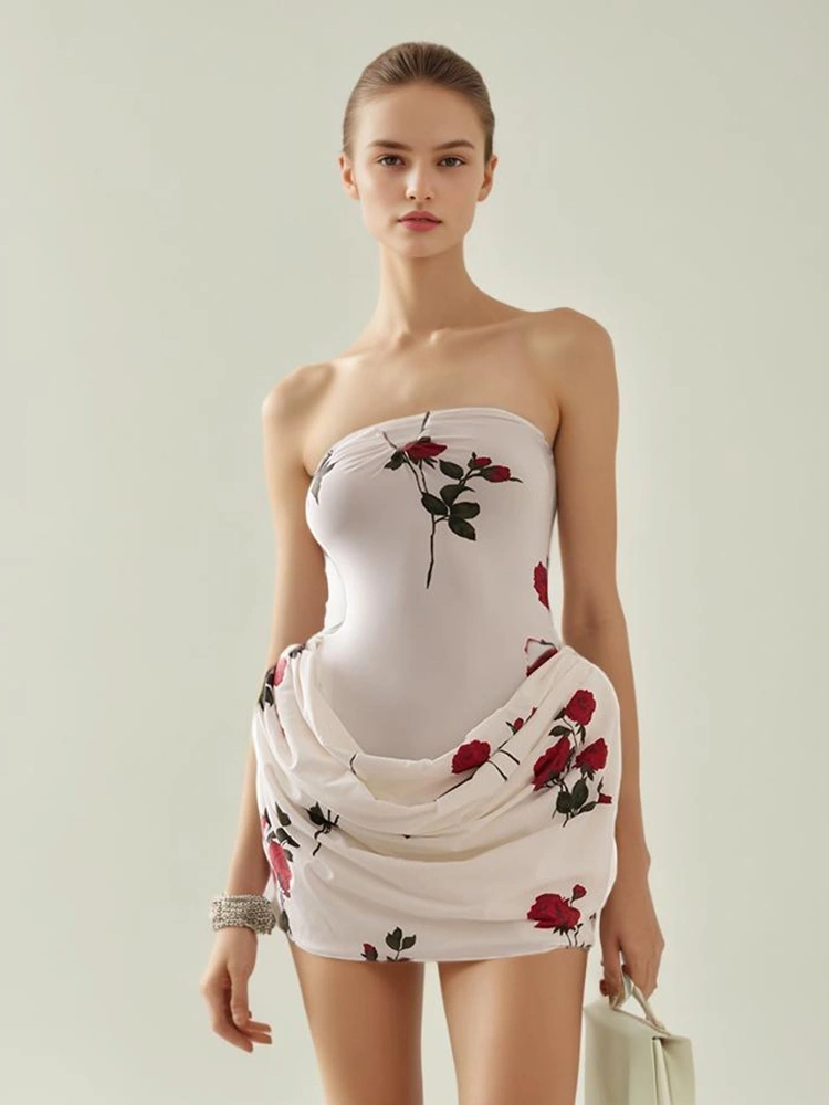TWOTWINSTYLE Rose Strapless Backless Mini Dress