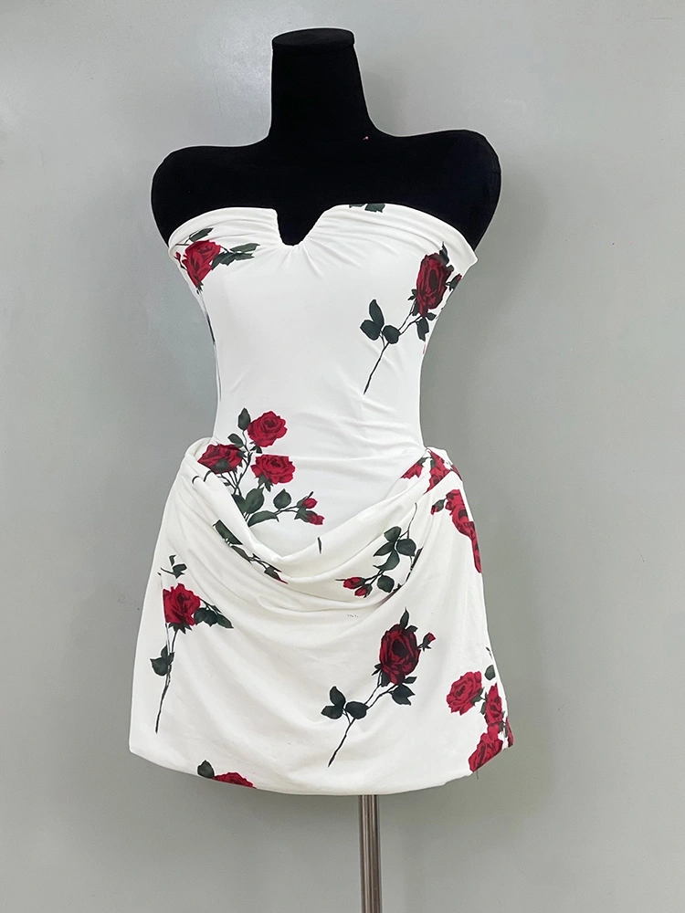 TWOTWINSTYLE Rose Strapless Backless Mini Dress