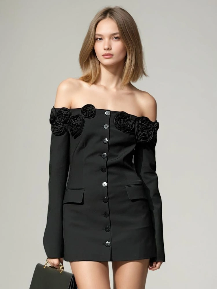 TWOTWINSTYLE Cut Floral Strapless Suit Mini Dress