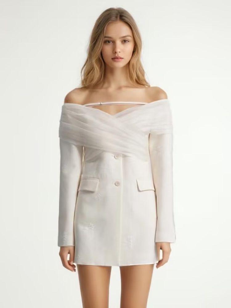 Advanced One SHoulder Mesh Spliced Suit Blazer