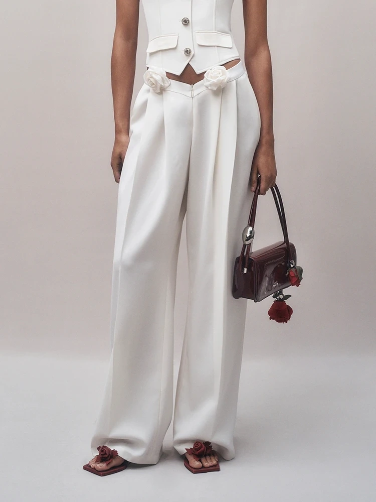 Rose Belt  Loose  Bazer Pant Two Piece Set