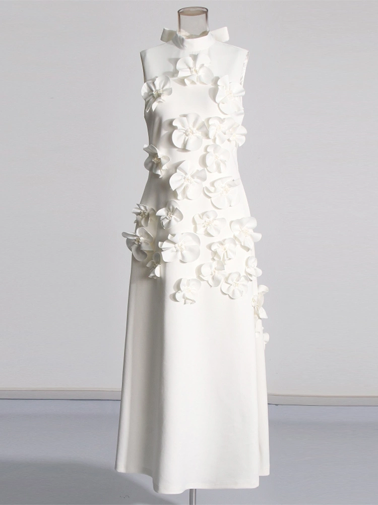 TWOTWINSTYLE Flower High Neckline Design  Sleevelss  Maxi Dress