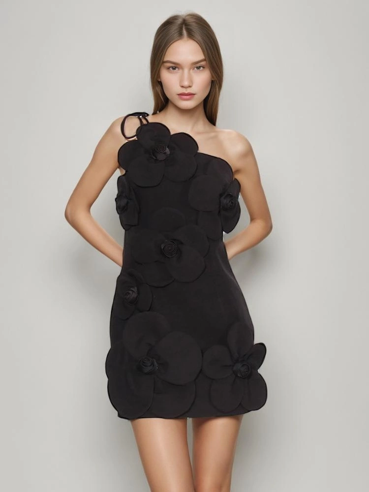 TWOTWINSTYLE Flower Hanging Neck Strapless Mini Dress