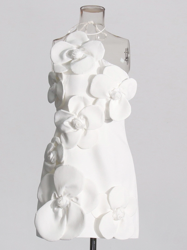 TWOTWINSTYLE Flower Hanging Neck Strapless Mini Dress