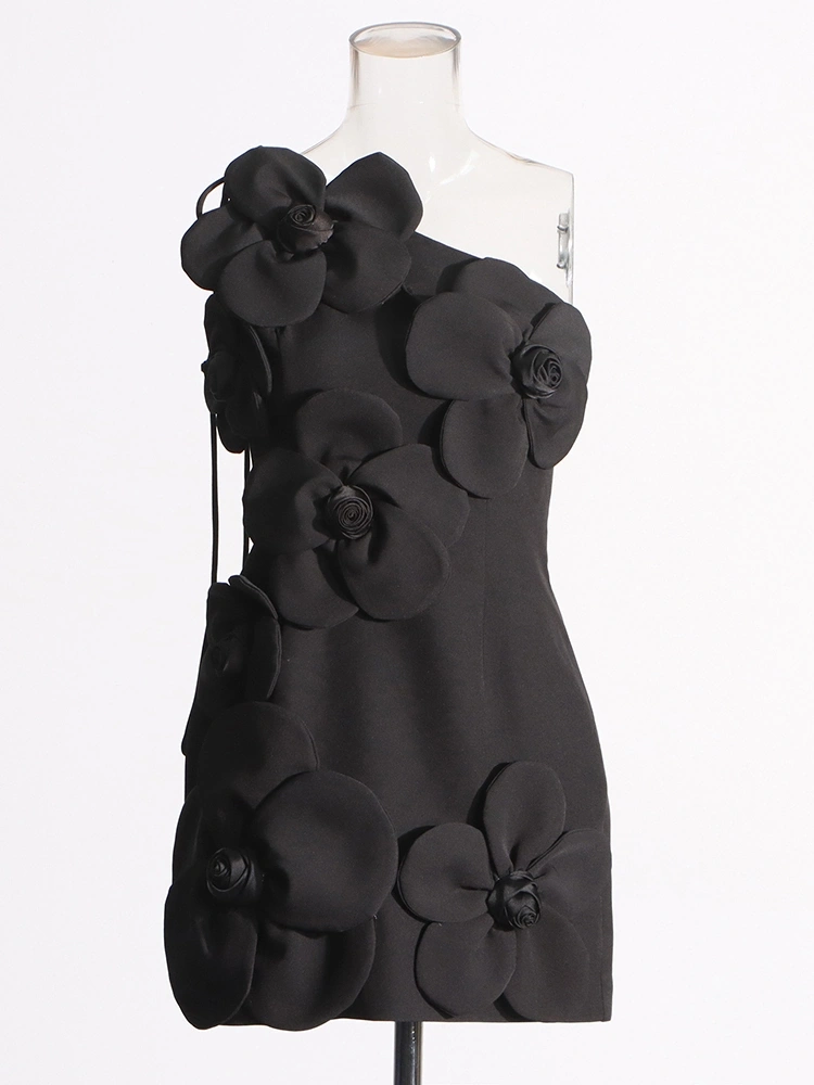 TWOTWINSTYLE Flower Hanging Neck Strapless Mini Dress