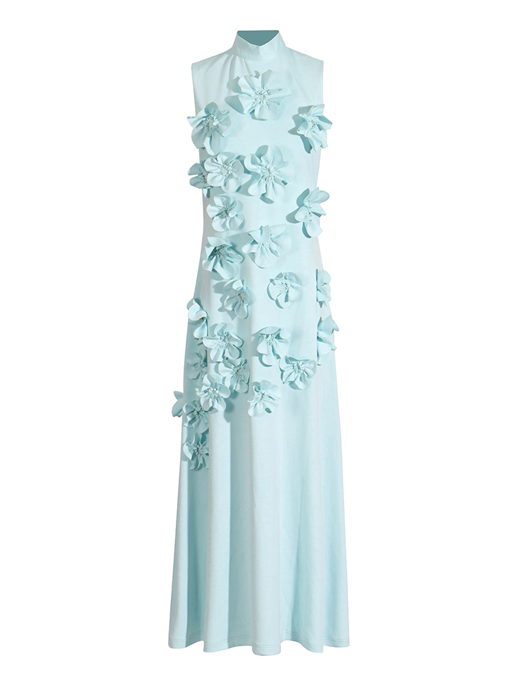 TWOTWINSTYLE Flower High Neckline Design  Sleevelss  Maxi Dress
