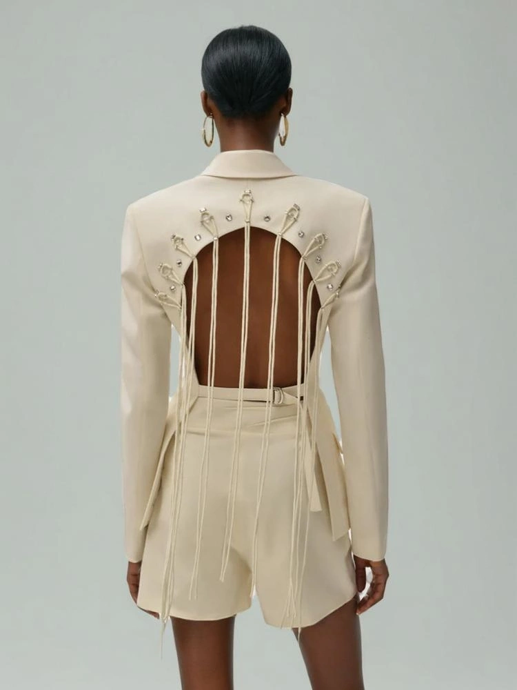 TWOTWINSTYLE Hollow Out Backless Ribbon Suit Blazer