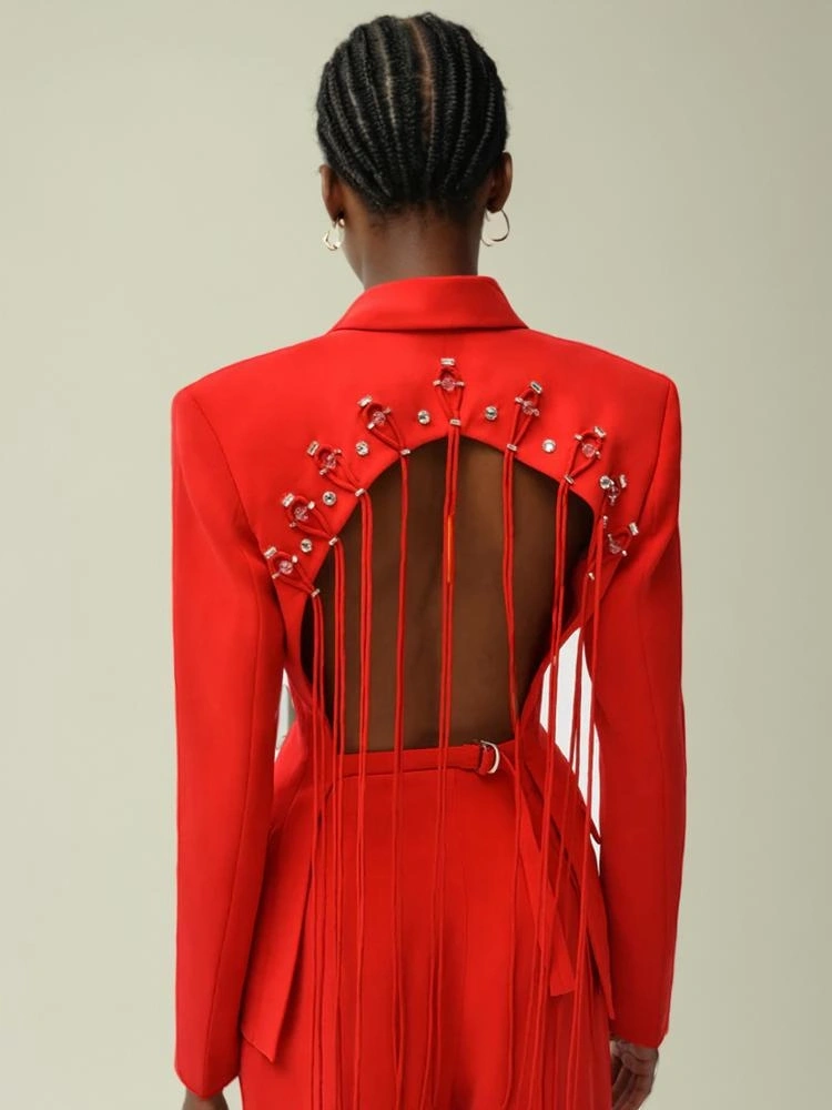 TWOTWINSTYLE Hollow Out Backless Ribbon Suit Blazer